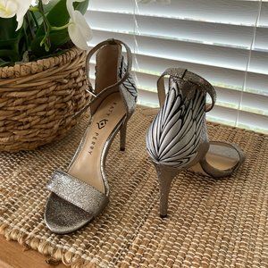 Katy Perry Silver Metallic  Angel Wings Stilletto Heel Sandal 6